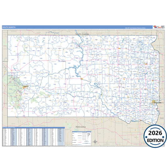 South Dakota Business Reference 5 Digit ZIP Code Wall Map