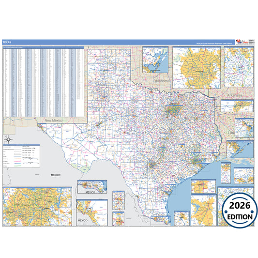 Texas Business Reference 5 Digit ZIP Code Wall Map