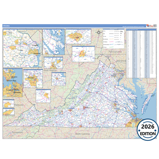 Virginia Business Reference 5 Digit ZIP Code Wall Map