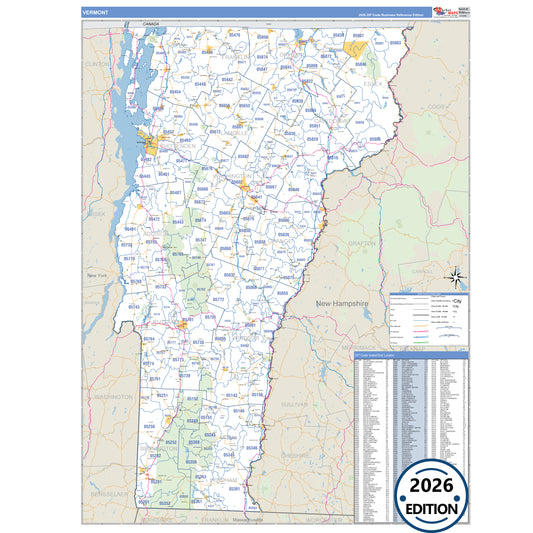 Vermont Business Reference 5 Digit ZIP Code Wall Map