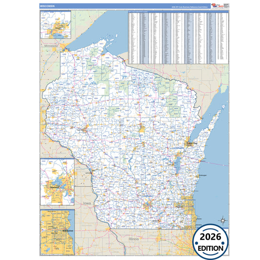 Wisconsin Business Reference 5 Digit ZIP Code Wall Map