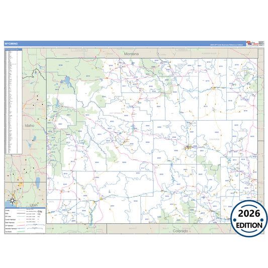 Wyoming Business Reference 5 Digit ZIP Code Wall Map
