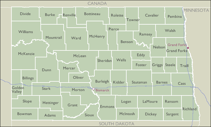 County Map of North Dakota
