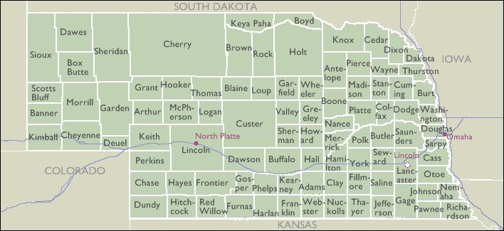 County Map of Nebraska