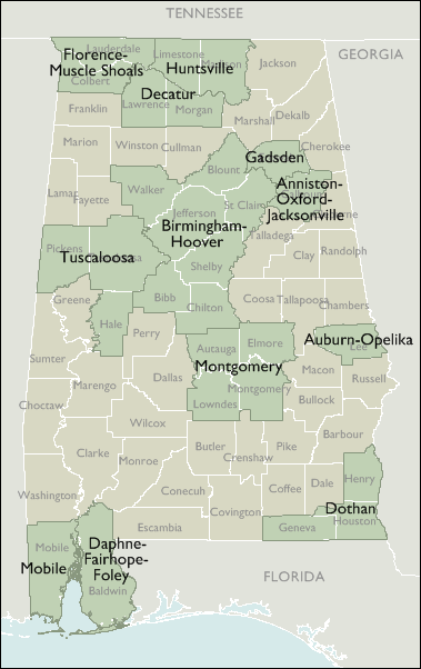 Metro Area Map of Alabama