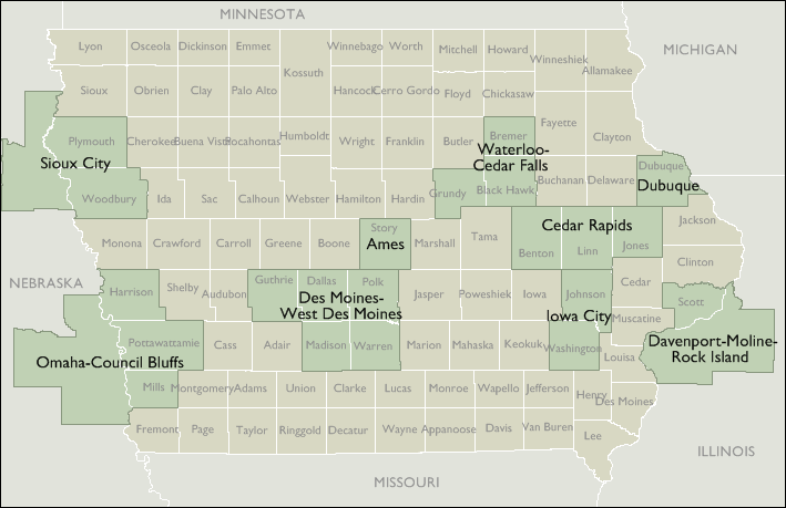 Metro Area Map of Iowa