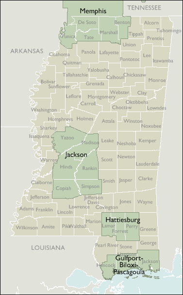 Metro Area Map of Mississippi