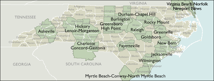 Metro Area Map of North Carolina