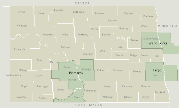 Metro Area Map of North Dakota