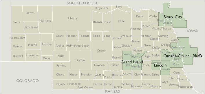 Metro Area Map of Nebraska