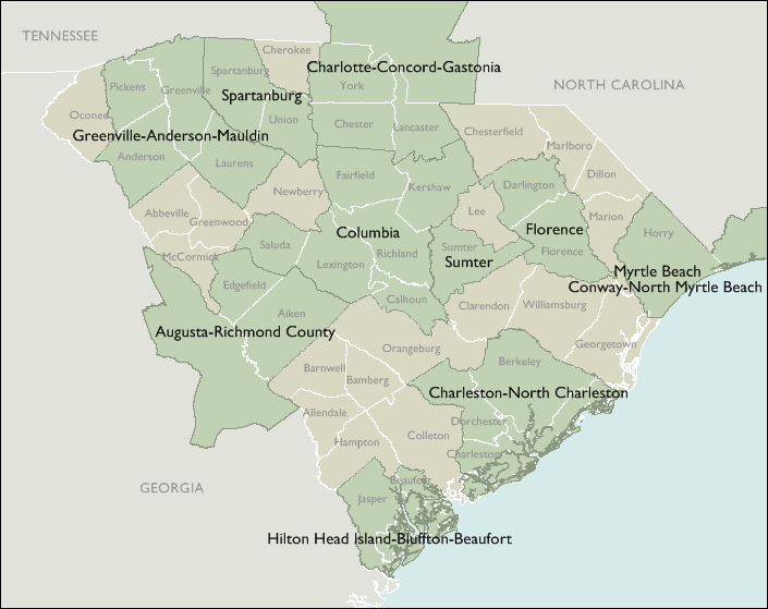 Metro Area Map of South Carolina