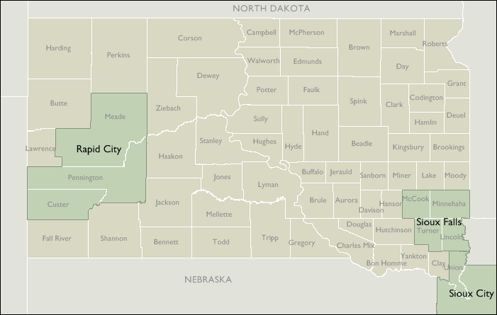Metro Area Map of South Dakota