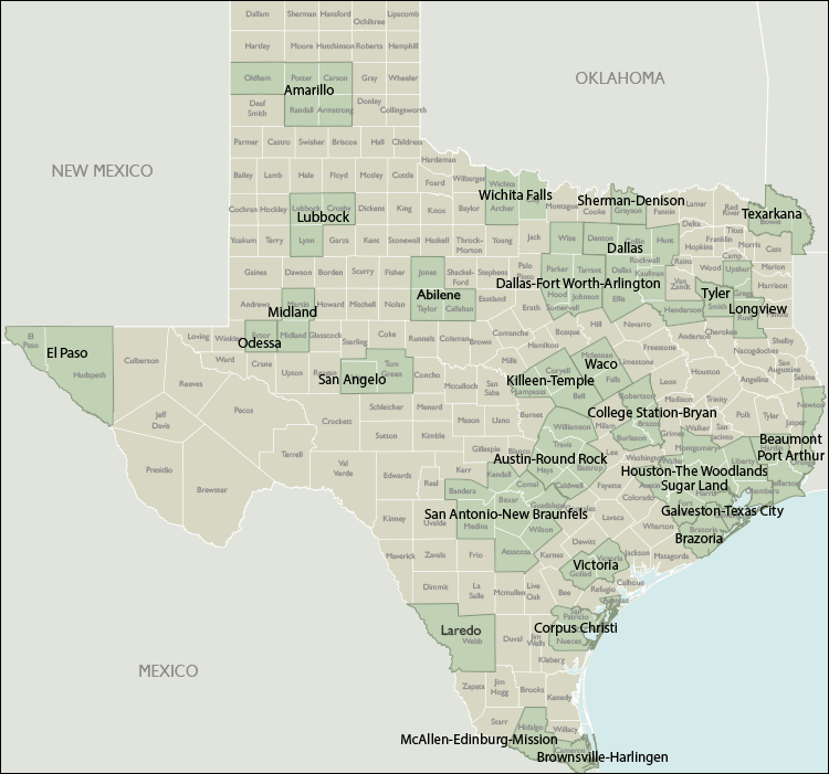 Metro Area Map of Texas