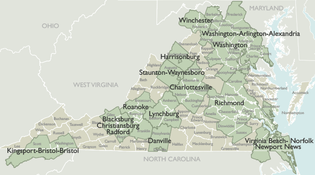 Metro Area Map of Virginia