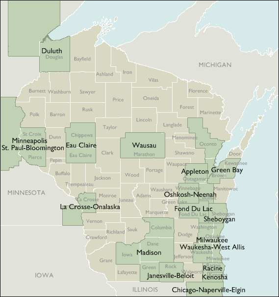 Metro Area Map of Wisconsin