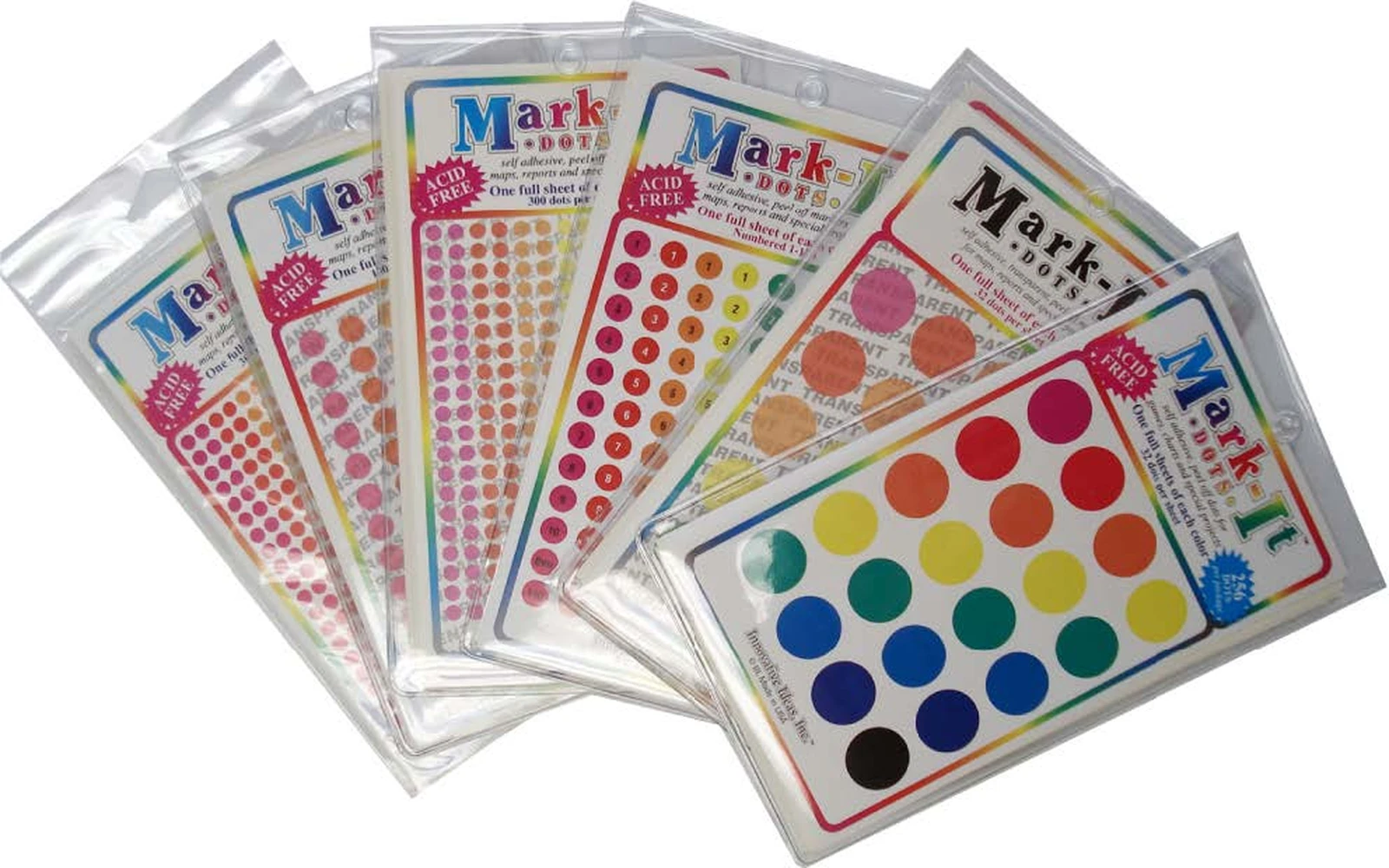 Packets of Mark-It Dots in several sizes and colours