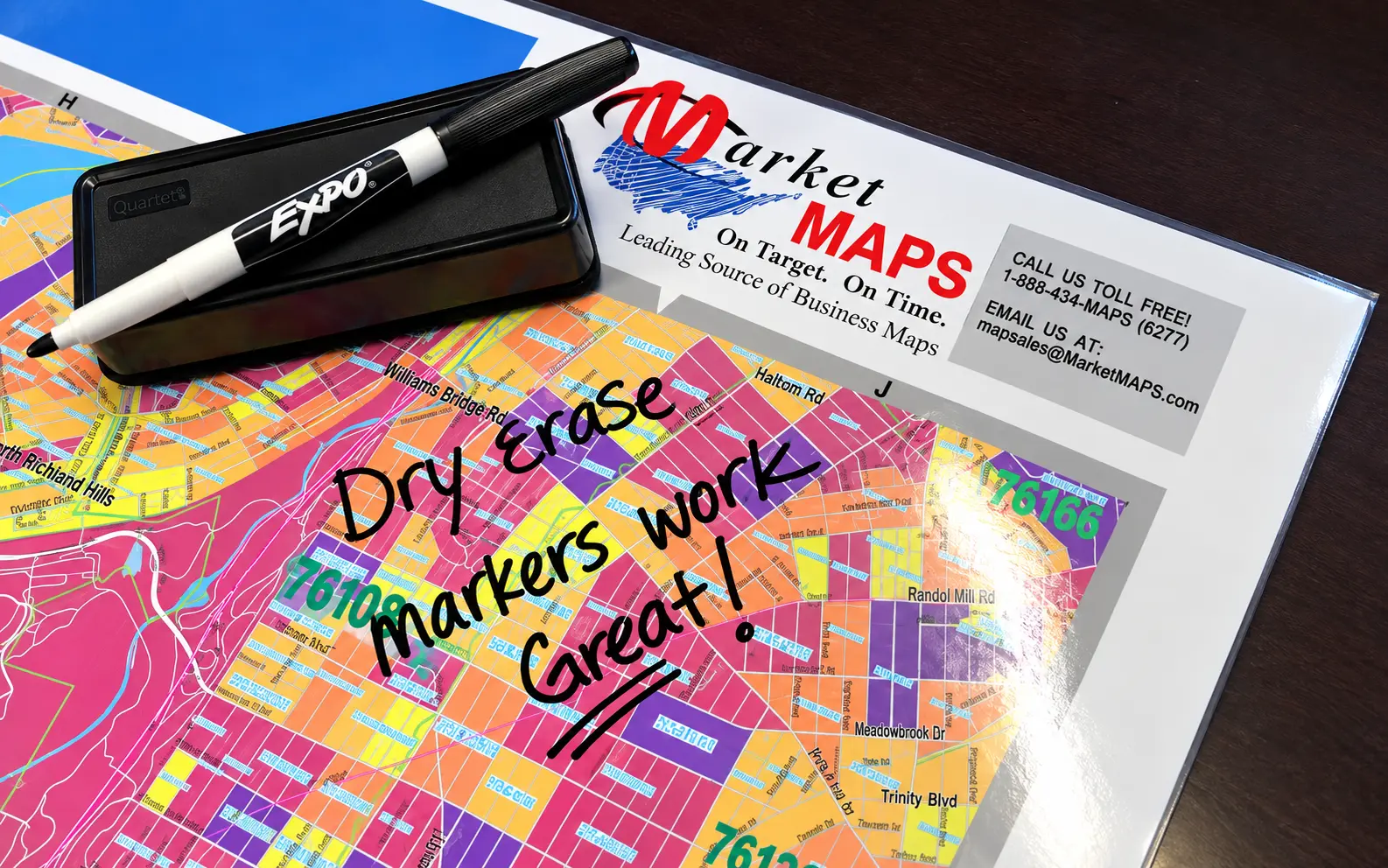 Dry-erase writing on a laminated map