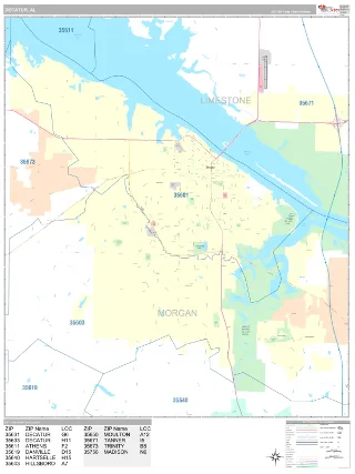 Decatur, AL Classic style ZIP Code wall map