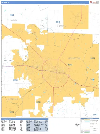 Dothan, AL Business Reference style ZIP Code wall map
