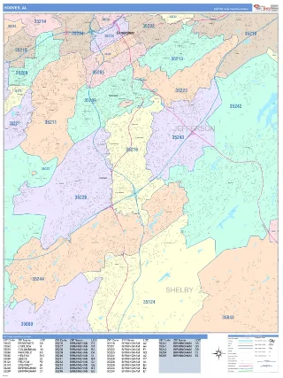 Hoover, AL ColorCast style ZIP Code wall map