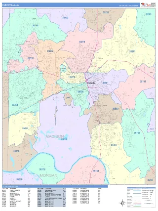 Huntsville, AL ColorCast style ZIP Code wall map