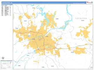 Tuscaloosa, AL Business Reference style ZIP Code wall map
