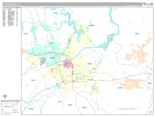 Tuscaloosa, AL Classic style ZIP Code wall map