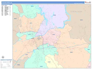 Tuscaloosa, AL ColorCast style ZIP Code wall map