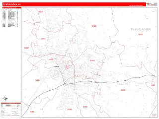 Tuscaloosa, AL RedLine style ZIP Code wall map