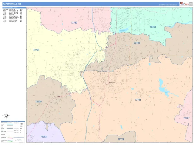 Fayetteville, AR ZIP Code Wall Map, ColorCast style