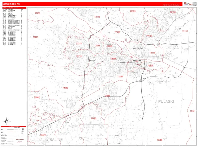Little Rock, AR ZIP Code Wall Map, RedLine style