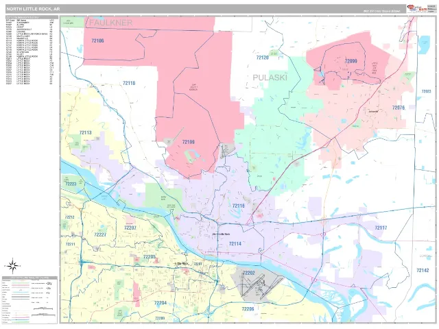 North Little Rock, AR ZIP Code Wall Map, Classic style