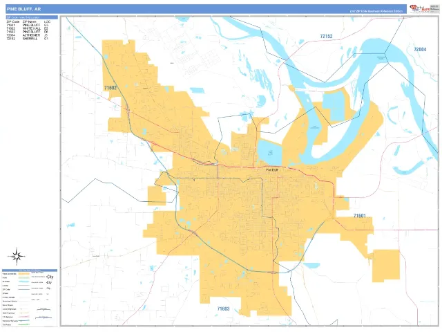 Pine Bluff, AR ZIP Code Wall Map, Business Reference style