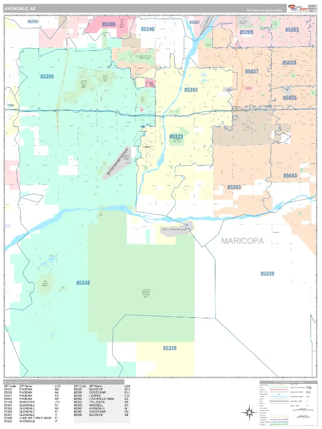 Avondale, AZ ZIP Code Wall Map, Classic style
