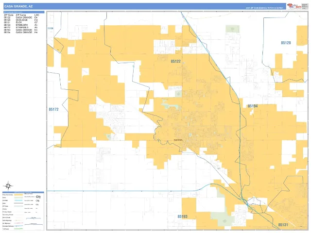 Casa Grande, AZ ZIP Code Wall Map, Business Reference style