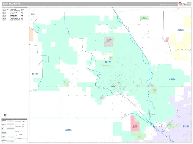 Casa Grande, AZ ZIP Code Wall Map, Classic style