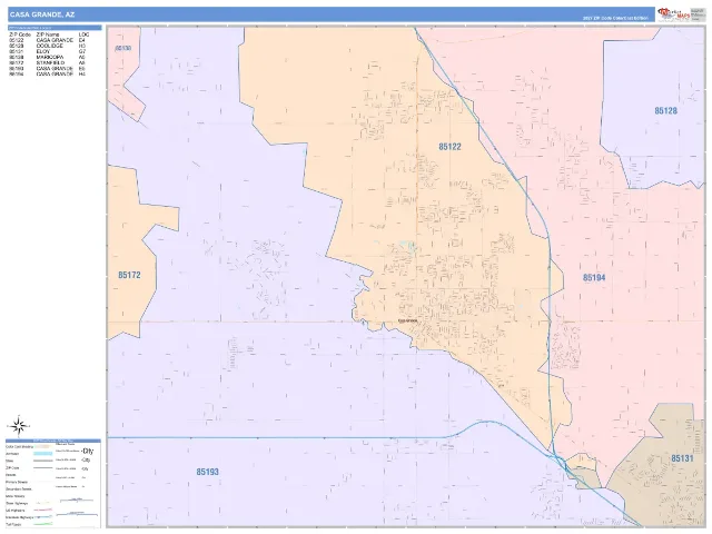 Casa Grande, AZ ZIP Code Wall Map, ColorCast style