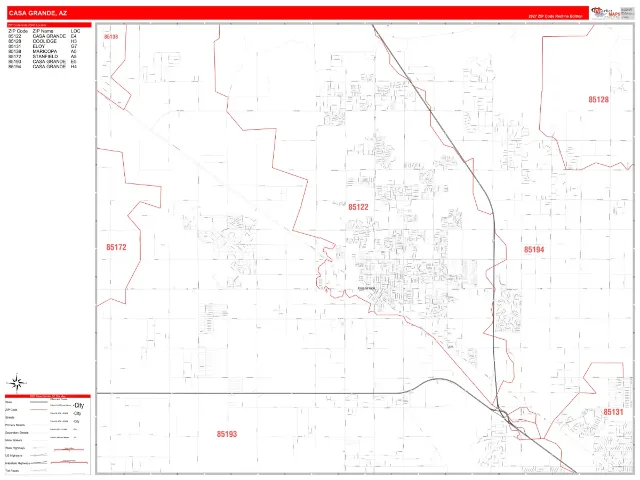 Casa Grande, AZ ZIP Code Wall Map, RedLine style