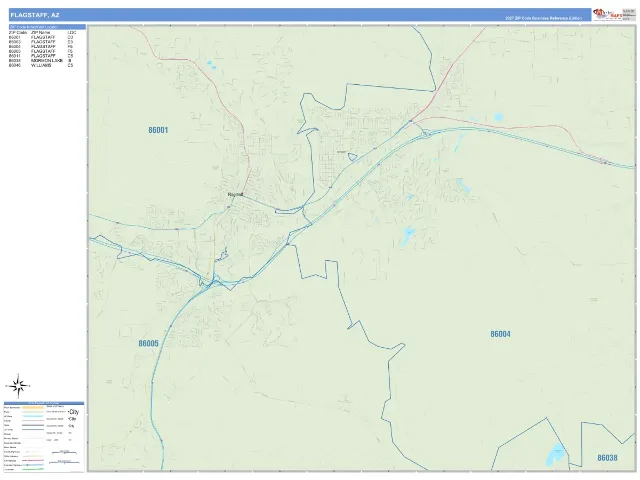 Flagstaff, AZ ZIP Code Wall Map, Business Reference style