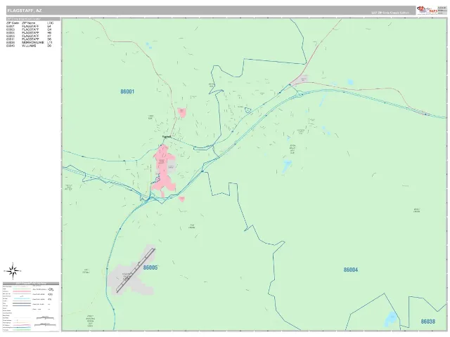Flagstaff, AZ ZIP Code Wall Map, Classic style