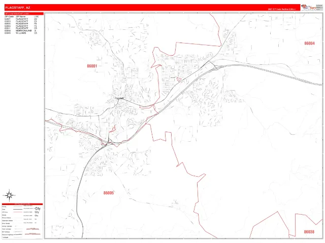 Flagstaff, AZ ZIP Code Wall Map, RedLine style