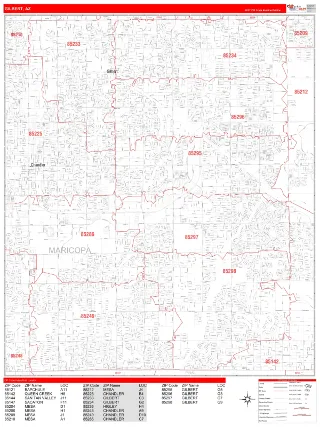 Gilbert, AZ RedLine style ZIP Code wall map