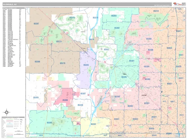 Glendale, AZ ZIP Code Wall Map, Classic style