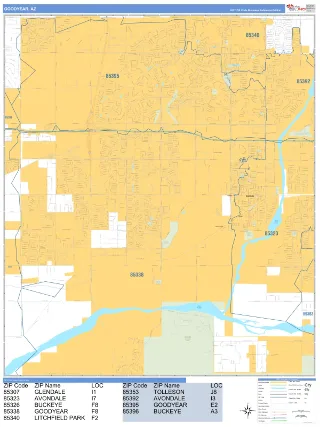 Goodyear, AZ Business Reference style ZIP Code wall map