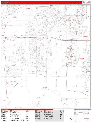 Goodyear, AZ RedLine style ZIP Code wall map