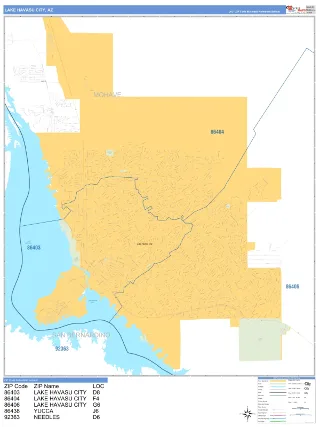 Lake Havasu City, AZ Business Reference style ZIP Code wall map