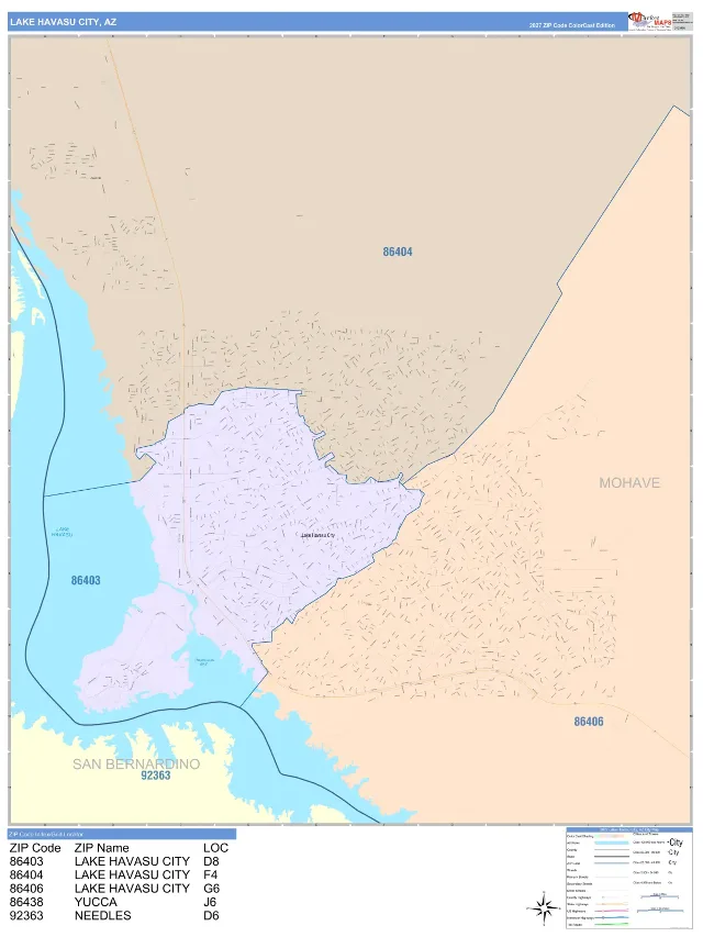 Lake Havasu City, AZ ZIP Code Wall Map, ColorCast style