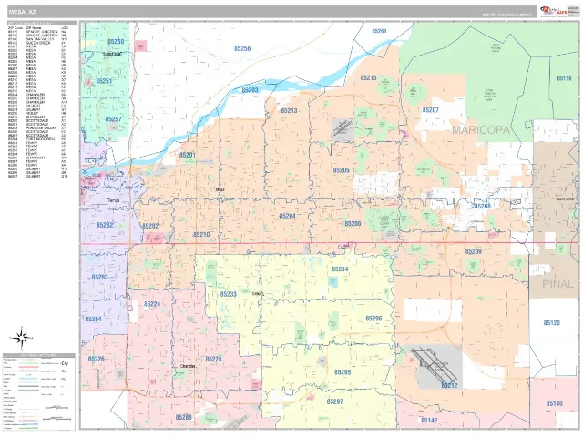 Mesa, AZ ZIP Code Wall Map, Classic style