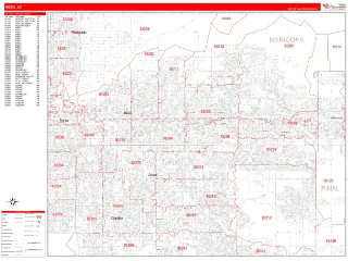 Mesa, AZ RedLine style ZIP Code wall map