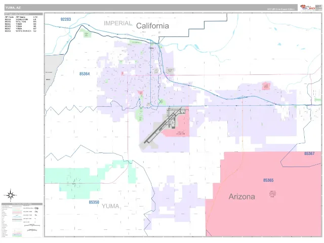 Yuma, AZ ZIP Code Wall Map, Classic style